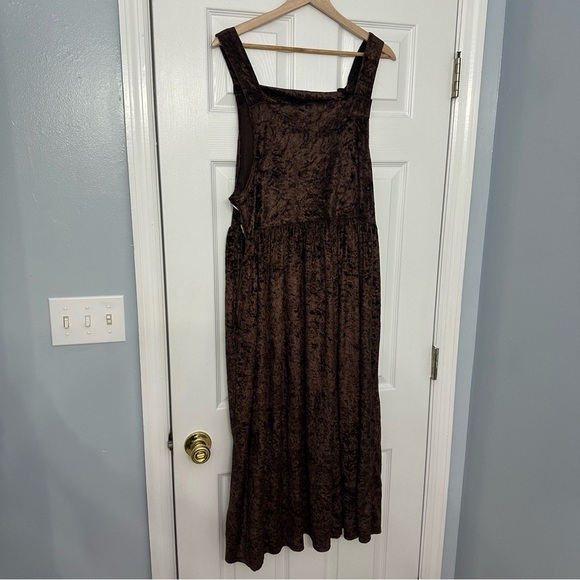 Vintage Pinafore Dress Overall Velvet Brown 90s Heart Whimsigoth Size Medium - Picture 6 of 9